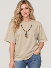 Load image into Gallery viewer, Organic oversized high neck t-shirt :: Spirit in Flight – Antique Feather Necklace