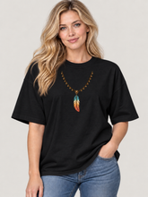 Load image into Gallery viewer, Organic oversized high neck t-shirt :: Spirit in Flight – Antique Feather Necklace
