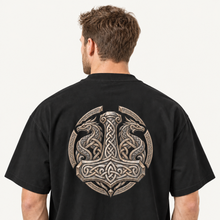 Load image into Gallery viewer, Organic oversized high neck t-shirt :: Serpent Oath – Nordic Mjölnir