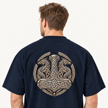 Load image into Gallery viewer, Organic oversized high neck t-shirt :: Serpent Oath – Nordic Mjölnir