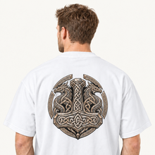 Load image into Gallery viewer, Organic oversized high neck t-shirt :: Serpent Oath – Nordic Mjölnir