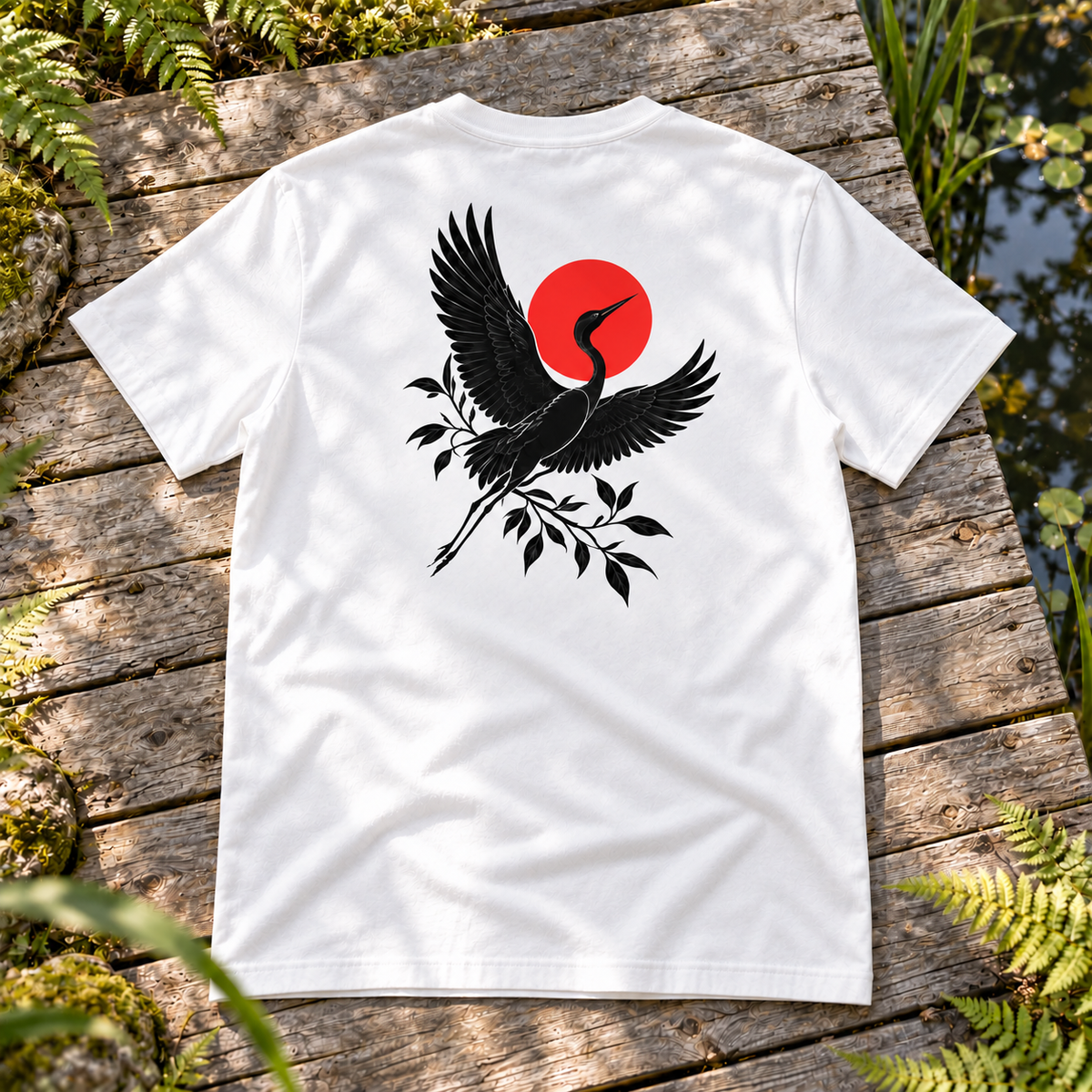 Rise Beyond – Crane and Red Sun T-Shirt