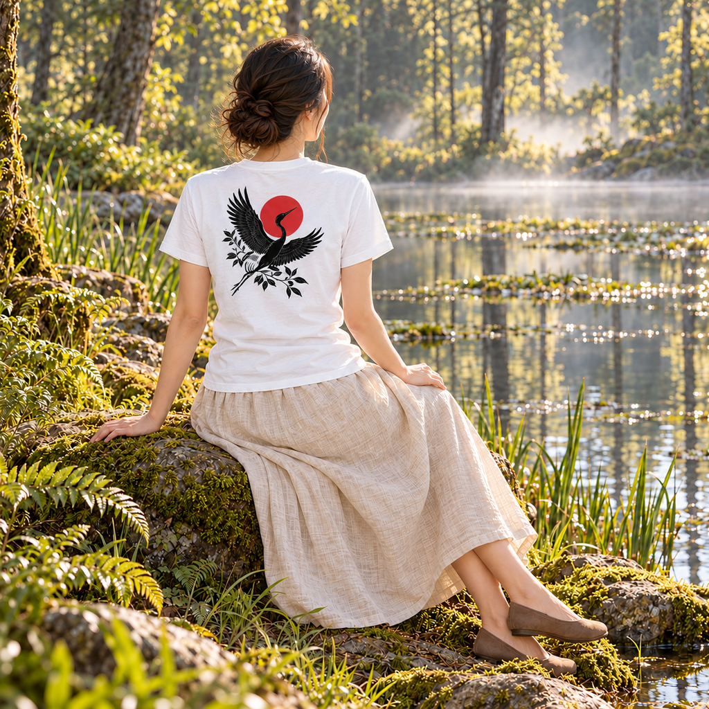 Rise Beyond – Crane and Red Sun T-Shirt