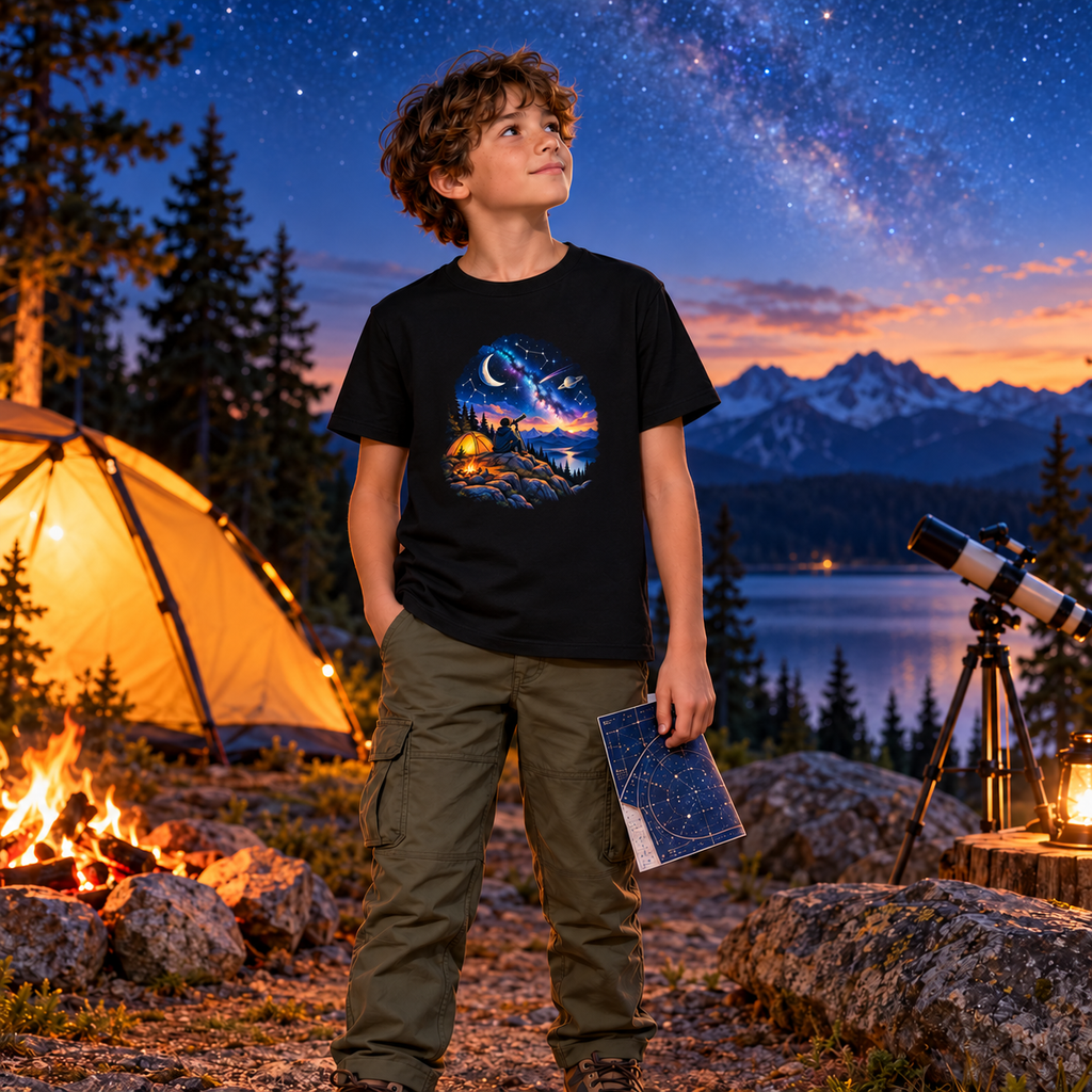 Starlit Adventure – Stargazer Camping T-Shirt