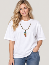 Load image into Gallery viewer, Organic oversized high neck t-shirt :: Spirit in Flight – Antique Feather Necklace

