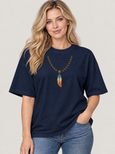 Load image into Gallery viewer, Organic oversized high neck t-shirt :: Spirit in Flight – Antique Feather Necklace
