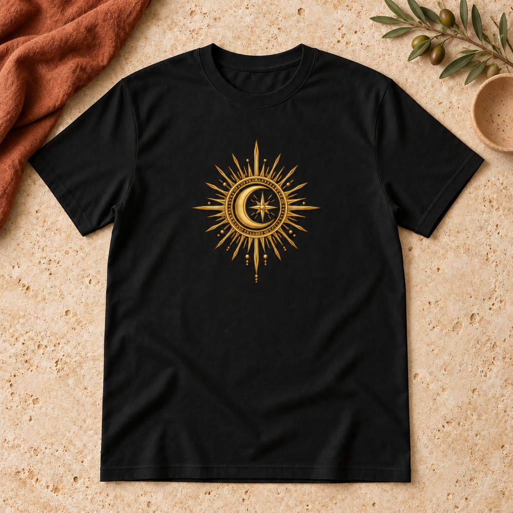Celestial Harmony – Antique Gold Sun & Moon T-Shirt :: Unisex classic tee