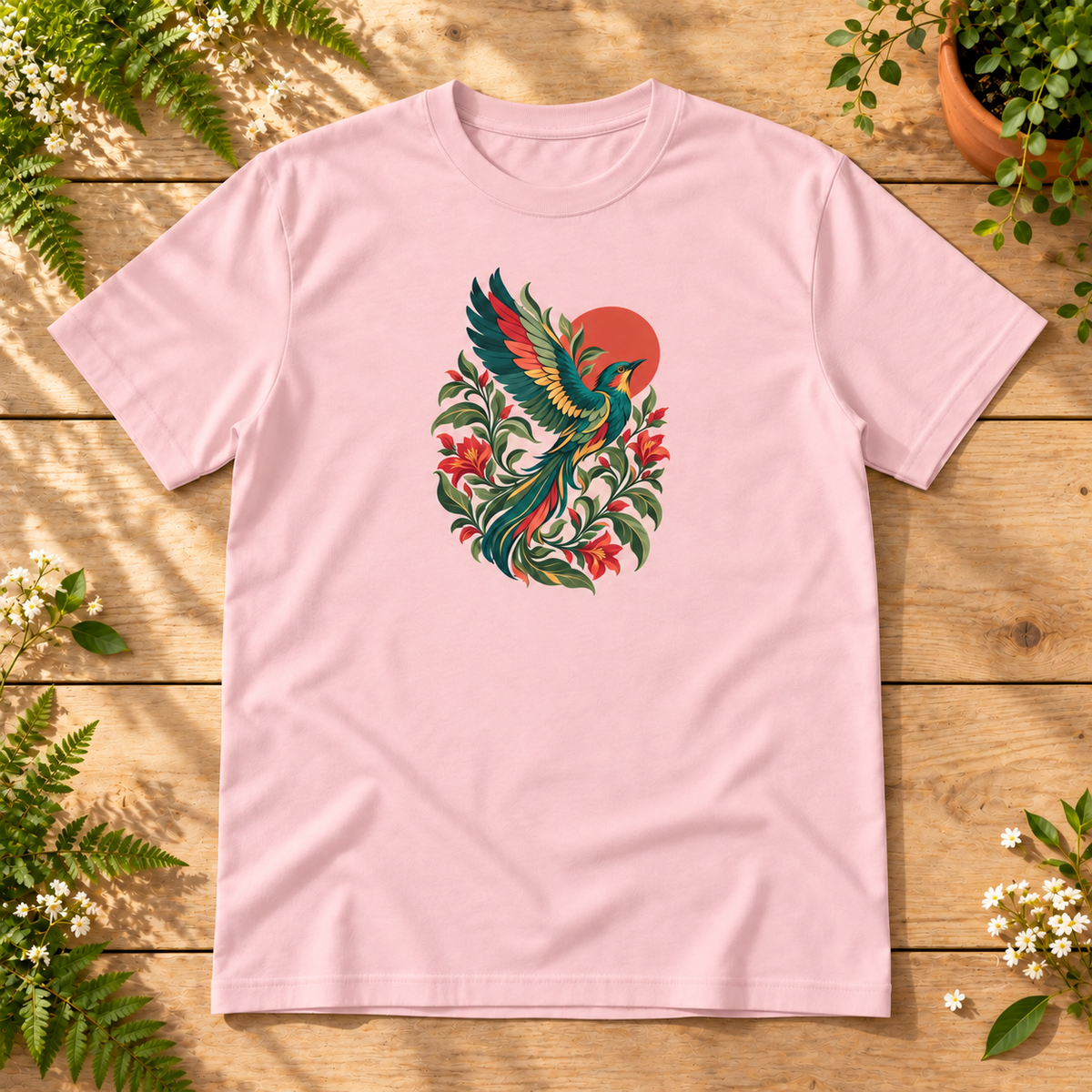Wild Bloom – Coloured Botanical Bird T-Shirt