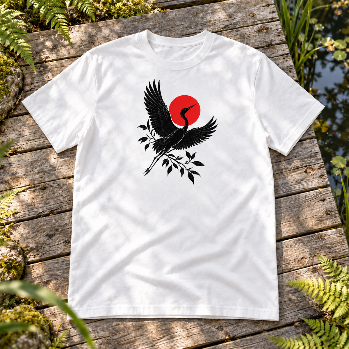 Rise Beyond – Crane and Red Sun T-Shirt