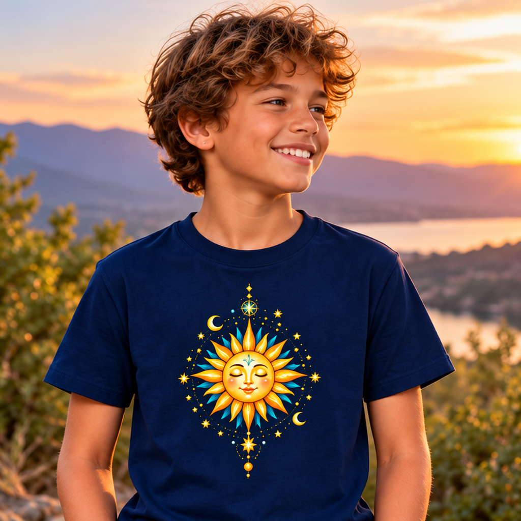 Little Sunshine – Happy Celestial Sun & Moon Kids T-Shirt