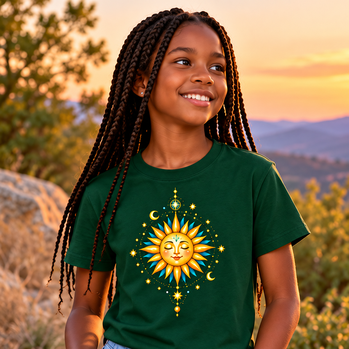 Little Sunshine – Happy Celestial Sun & Moon Kids T-Shirt