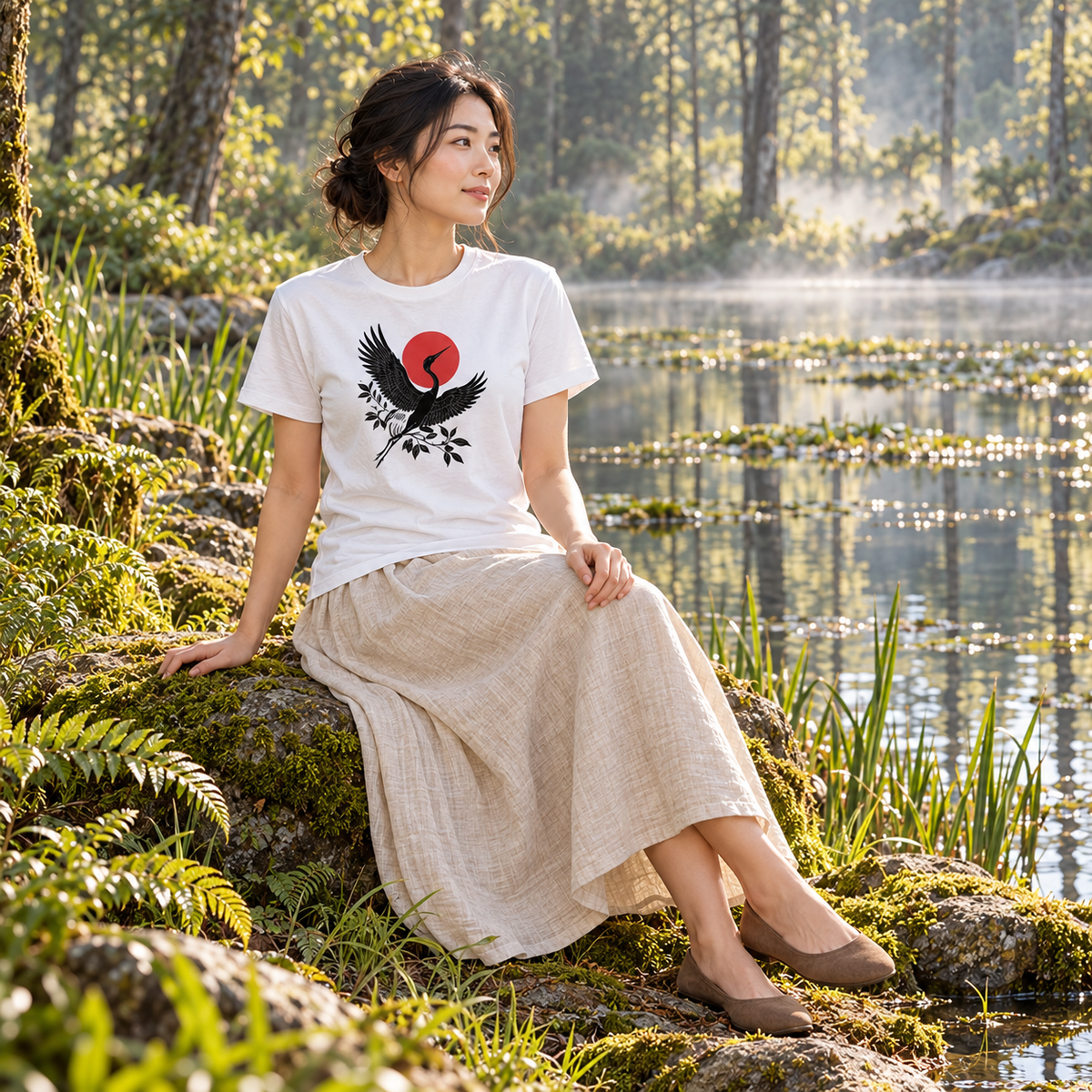 Rise Beyond – Crane and Red Sun T-Shirt