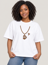 Load image into Gallery viewer, Organic oversized high neck t-shirt :: Set Yourself Free – Escaping Bird Necklace
