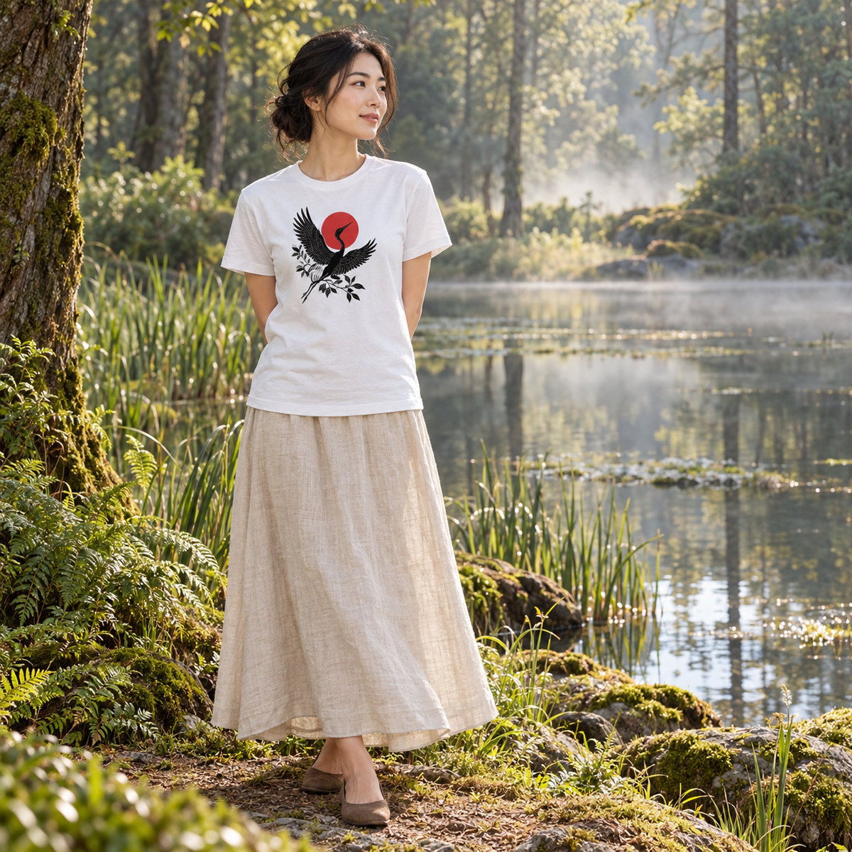 Rise Beyond – Crane and Red Sun T-Shirt