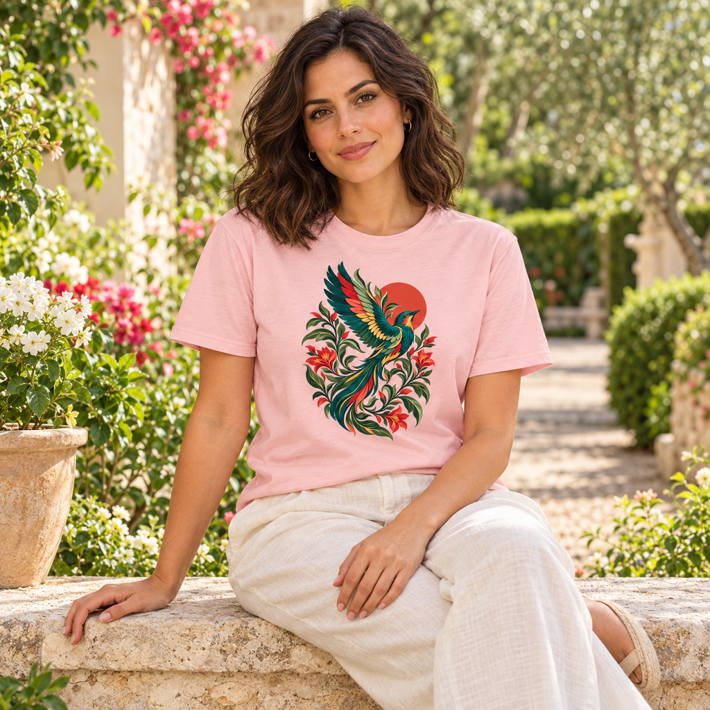 Wild Bloom – Colored Botanical Bird T-Shirt