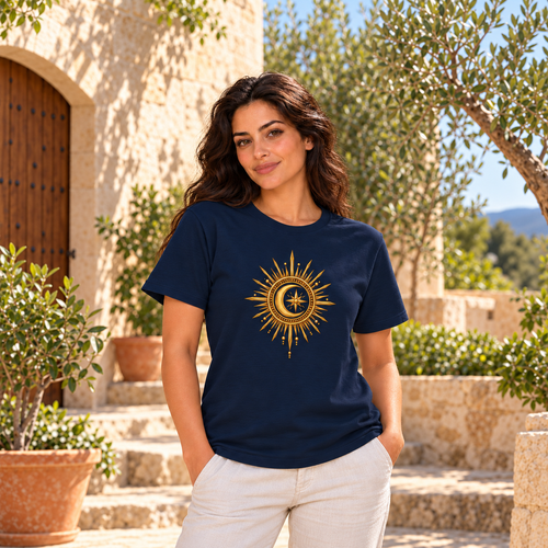 Celestial Harmony – Antique Gold Sun & Moon T-Shirt :: Unisex classic tee
