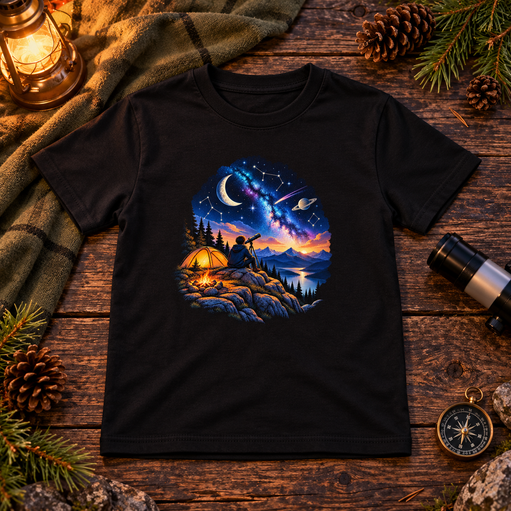 Starlit Adventure – Stargazer Camping T-Shirt